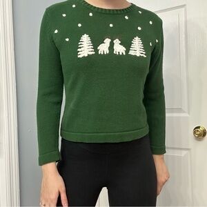Vintage Sweater Christmas Holiday Winter Animal Reindeer Green Size Petite Small